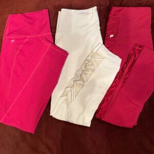 Fabletics PowerHold Legging Bundle (3) – White, Pink, Satin Trim